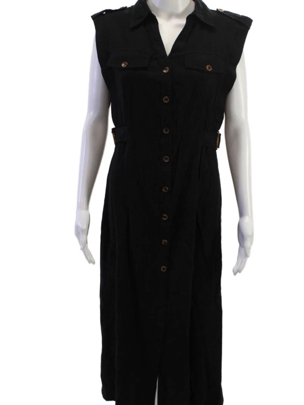 Zara Black Sleeveless Button-Front Maxi Dress